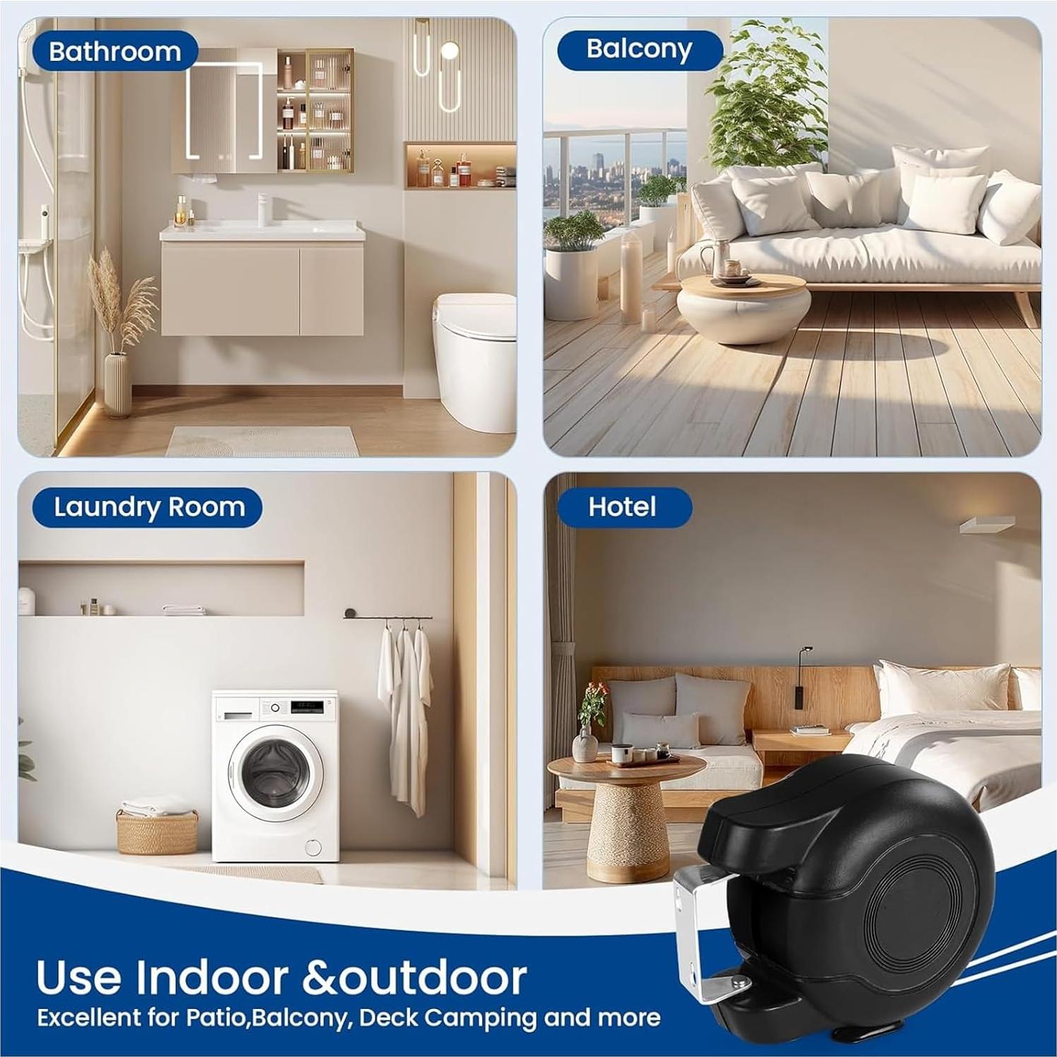 Tendedero Retráctil Doble HOXSURY 30 m Resistente Interior/Exterior