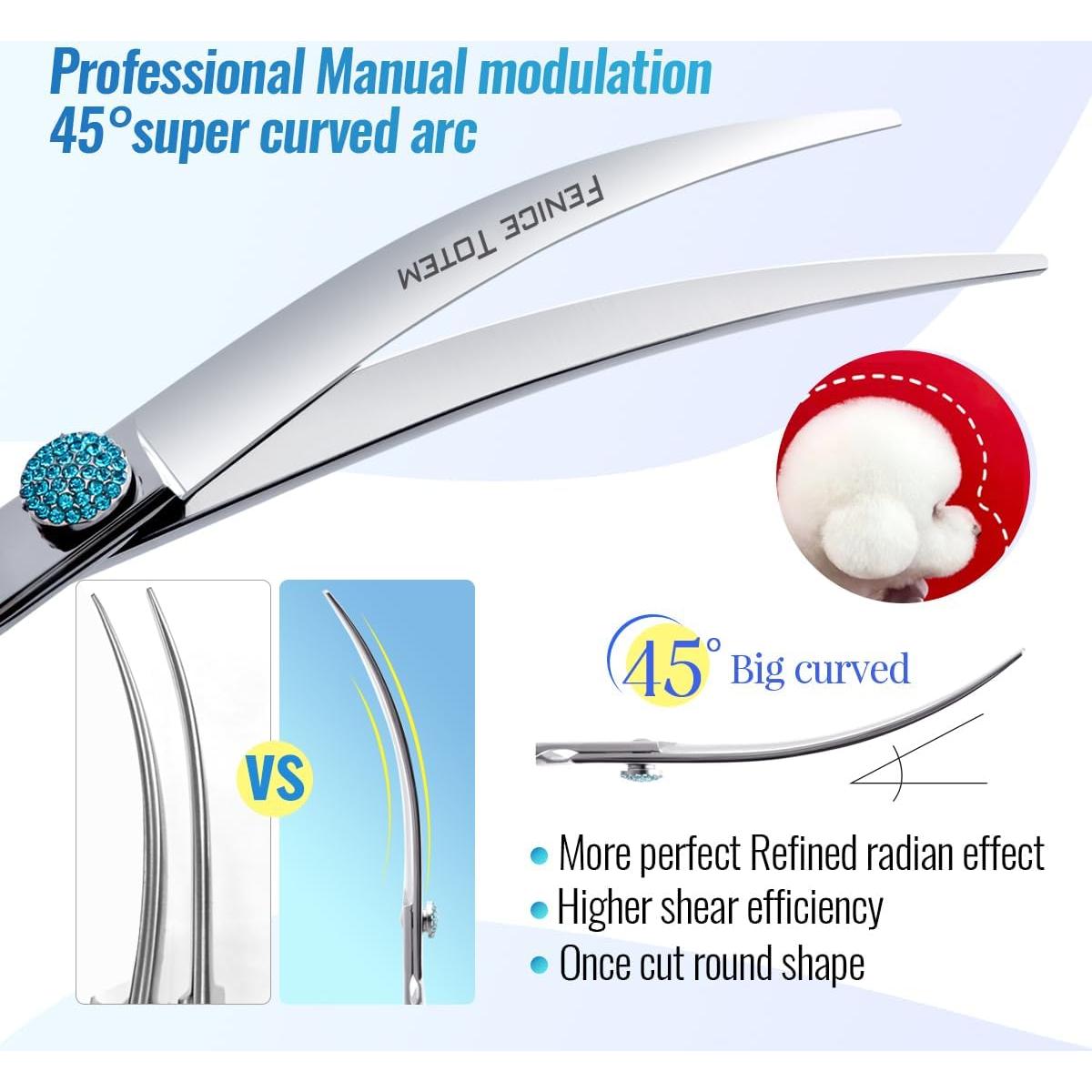 Tijeras Curvadas Profesionales FENICE TOTEM 6.5" Acero Inoxidable