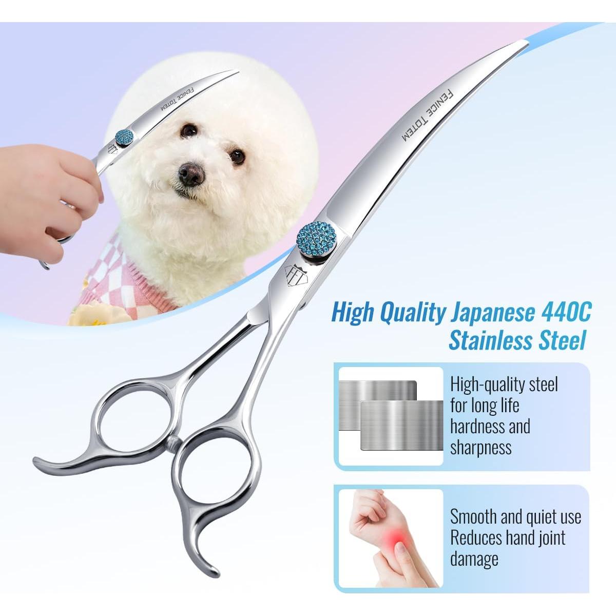 Tijeras Curvadas Profesionales FENICE TOTEM 6.5" Acero Inoxidable