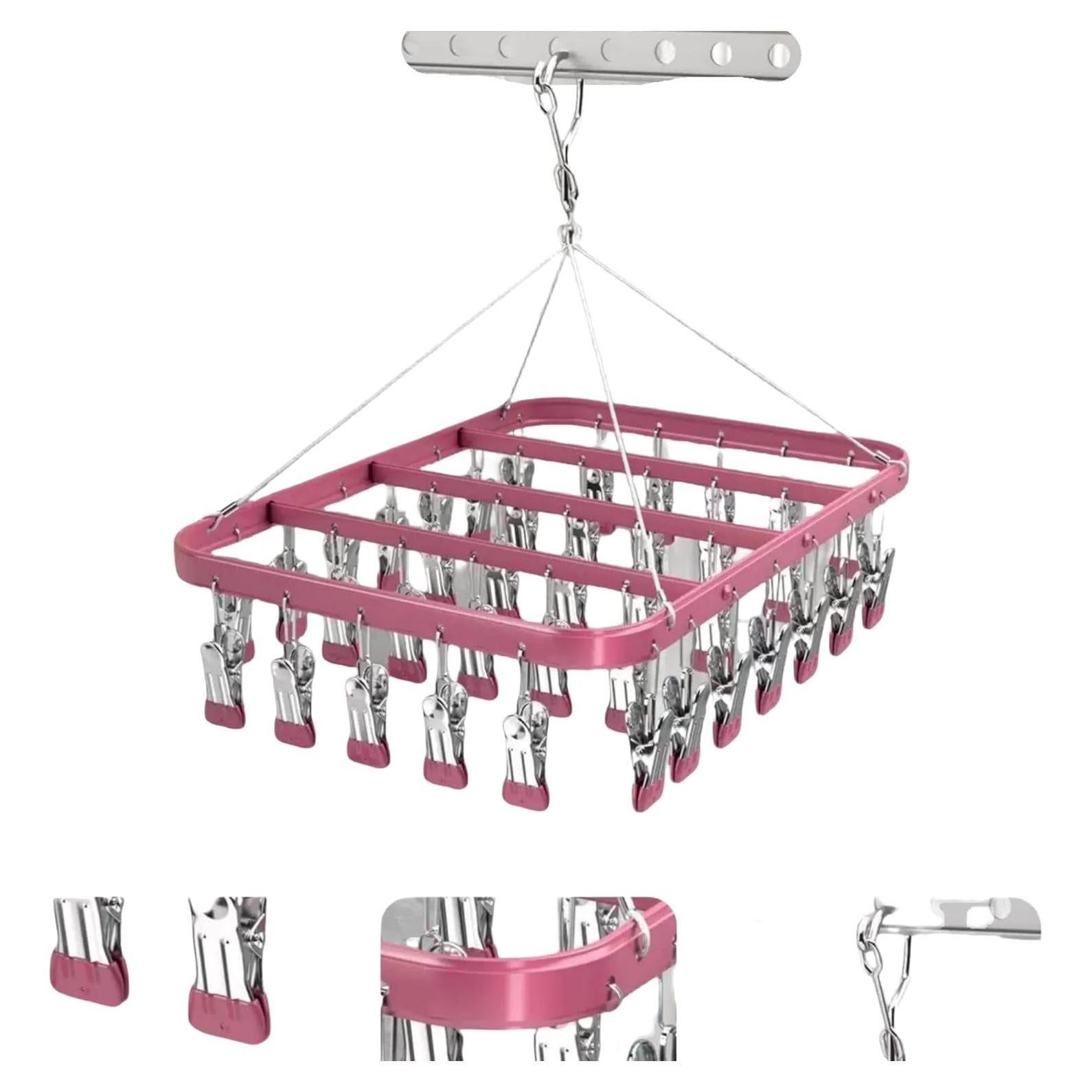 Percha para Secar Ropa Metálica TRRCYLP con 36 Clips Rosa