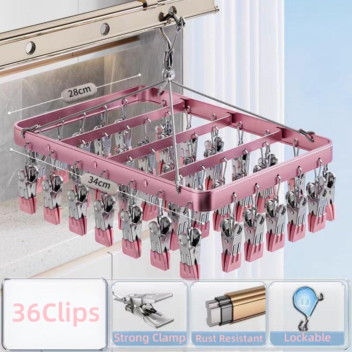 Percha para Secar Ropa Metálica TRRCYLP con 36 Clips Rosa
