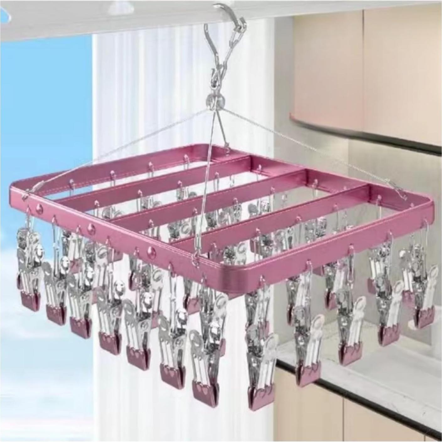 Percha para Secar Ropa Metálica TRRCYLP con 36 Clips Rosa