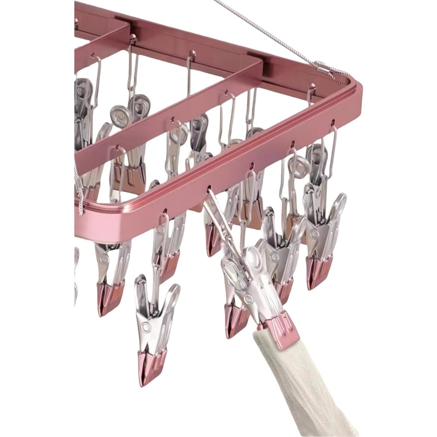 Percha para Secar Ropa Metálica TRRCYLP con 36 Clips Rosa