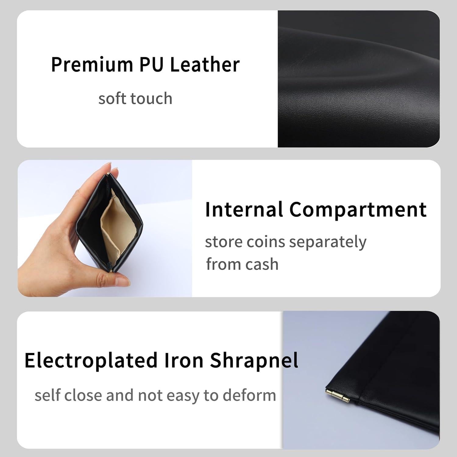 Monedero de Cuero PU MikiLim Negro con Cierre de Presión