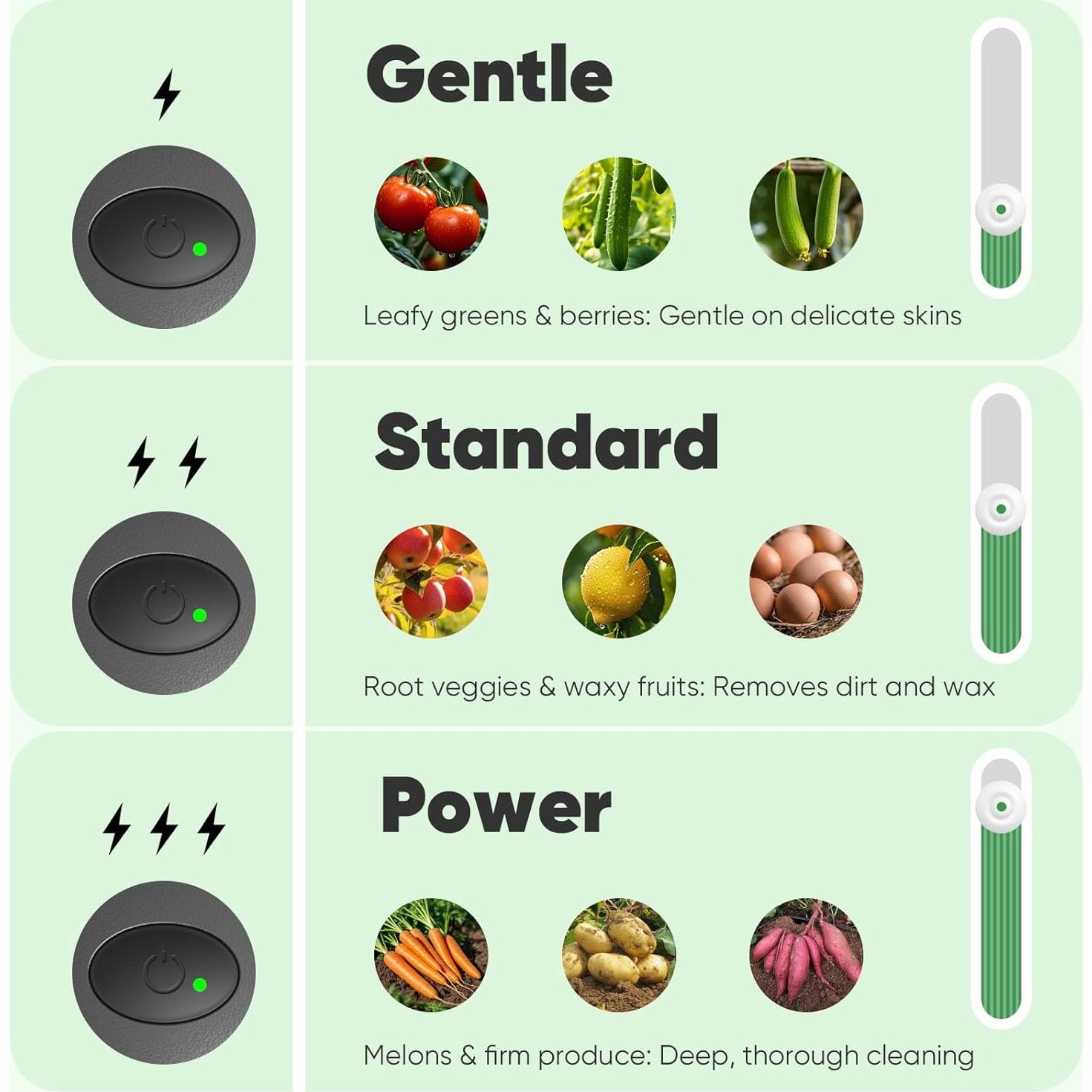 Cepillo Eléctrico de Limpieza de Frutas y Verduras EKZ, 3 Modos