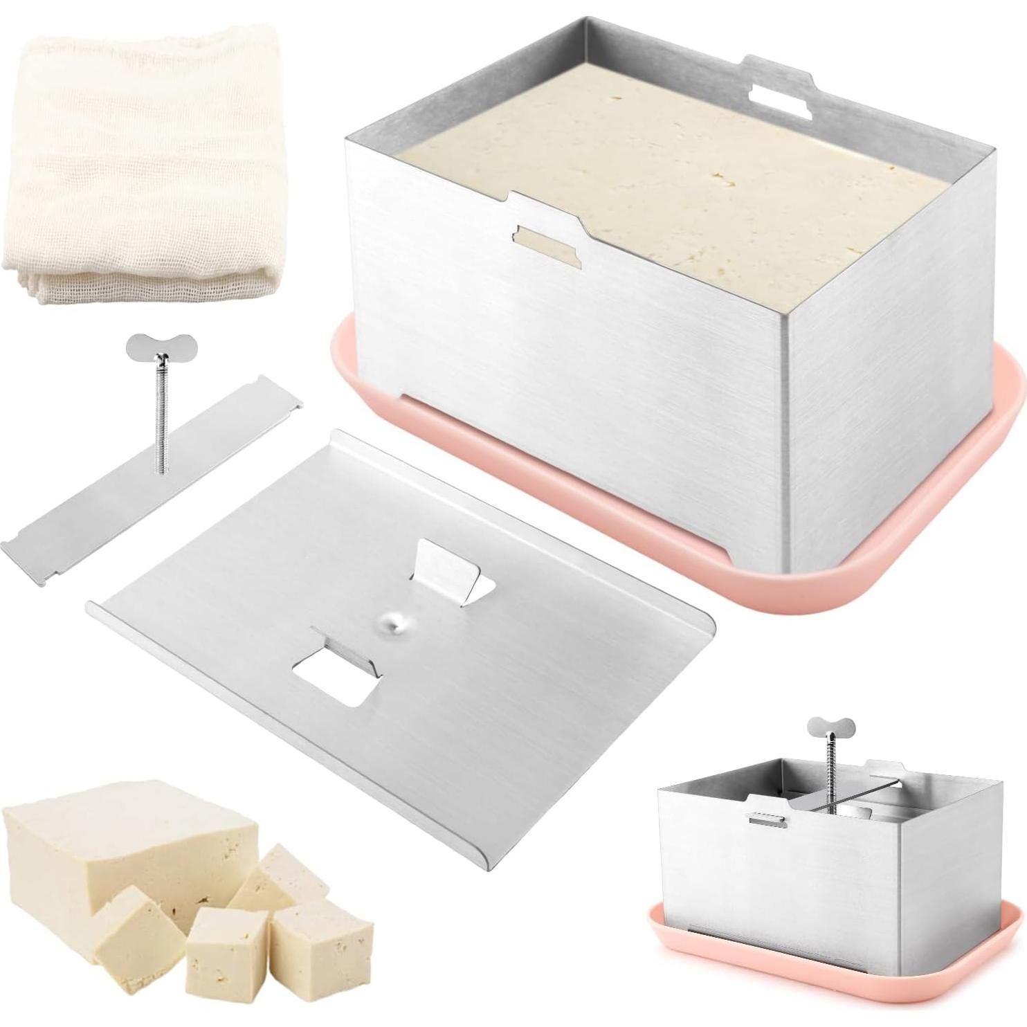 Prensa de Tofu Acero Inoxidable Restynic 16x12cm con Bandeja