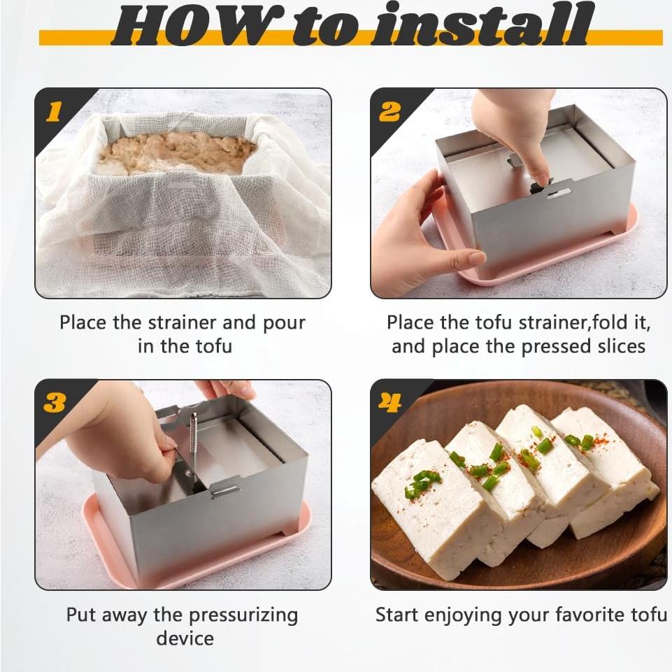 Prensa de Tofu Acero Inoxidable Restynic 16x12cm con Bandeja