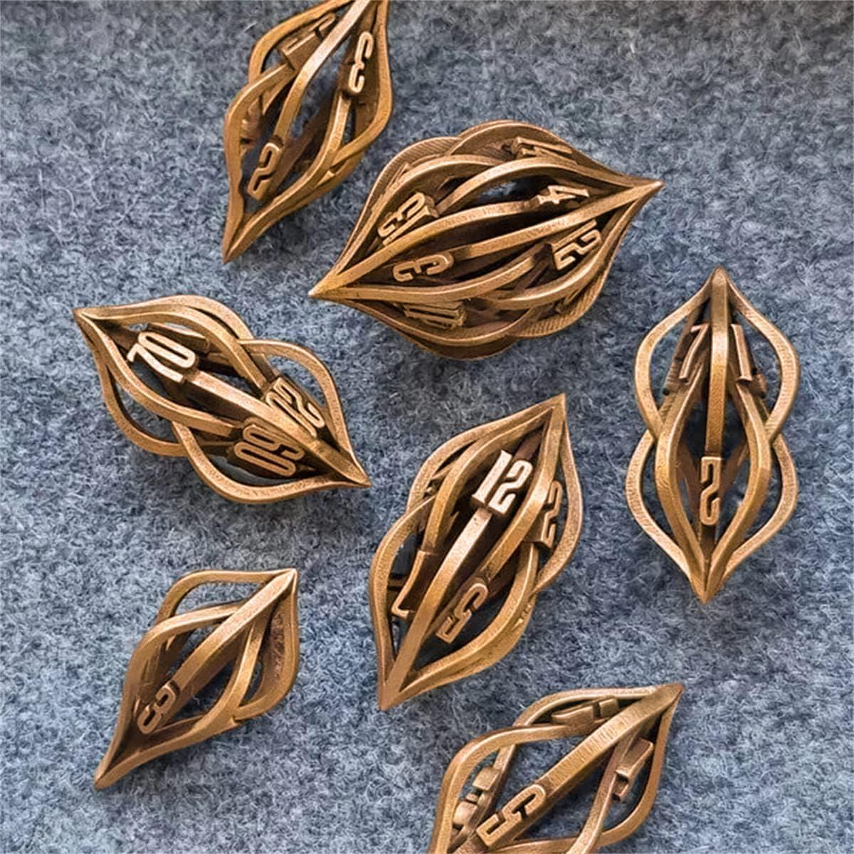 Conjunto de Dados The Arcanum Metal Hueco DND RPG Oro Antiguo