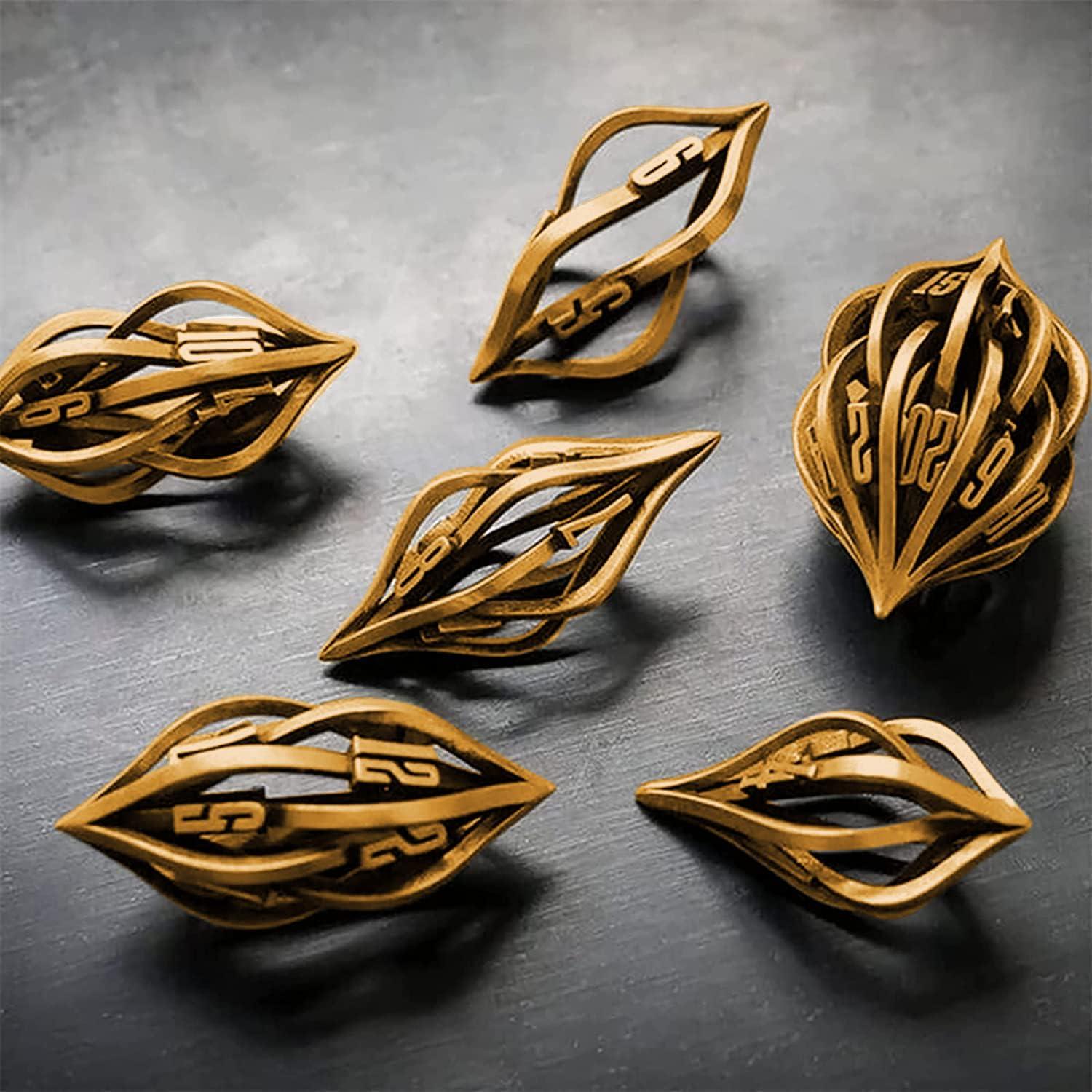 Conjunto de Dados The Arcanum Metal Hueco DND RPG Oro Antiguo