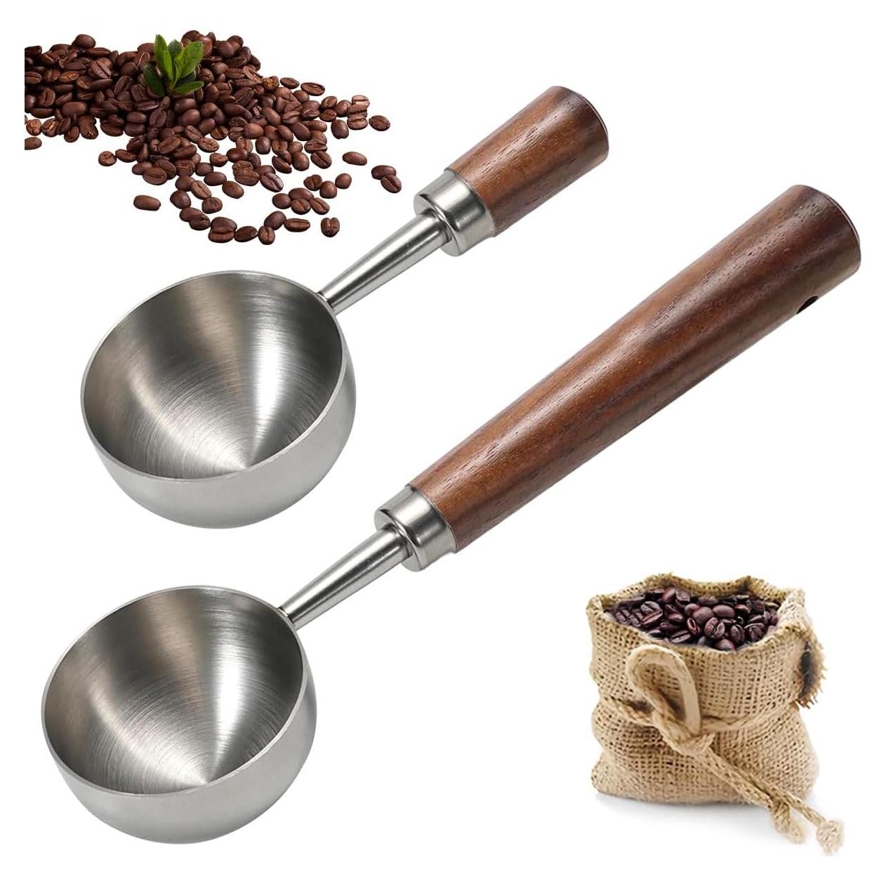 Cucharas Medidoras de Café Acero Inoxidable 2 Pcs con Mango Madera
