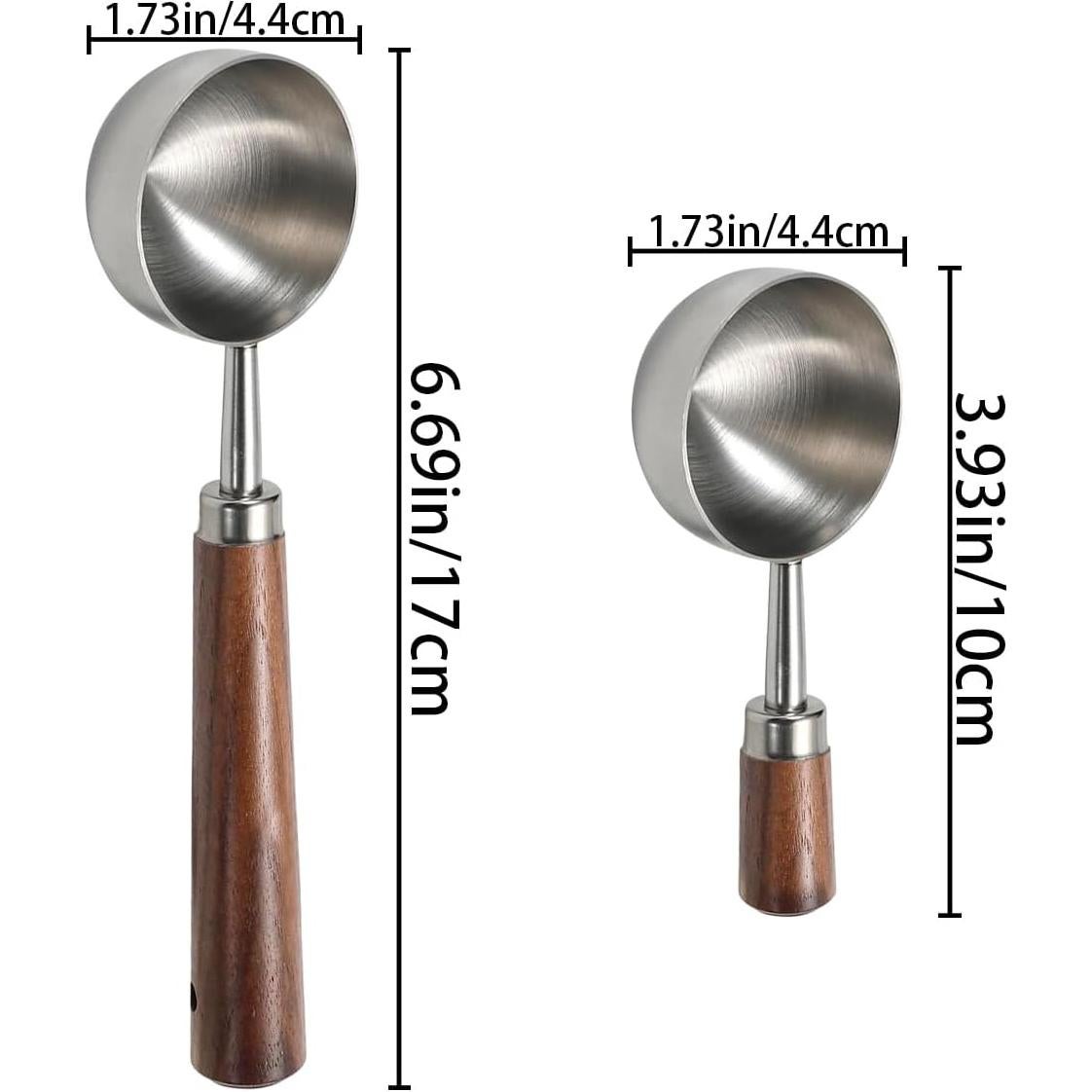 Cucharas Medidoras de Café Acero Inoxidable 2 Pcs con Mango Madera