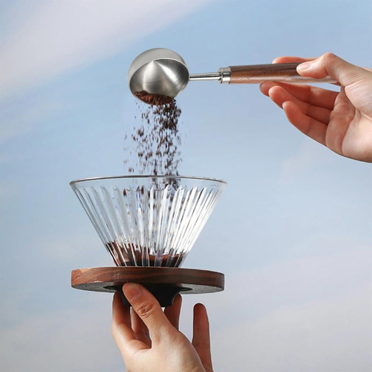 Cucharas Medidoras de Café Acero Inoxidable 2 Pcs con Mango Madera