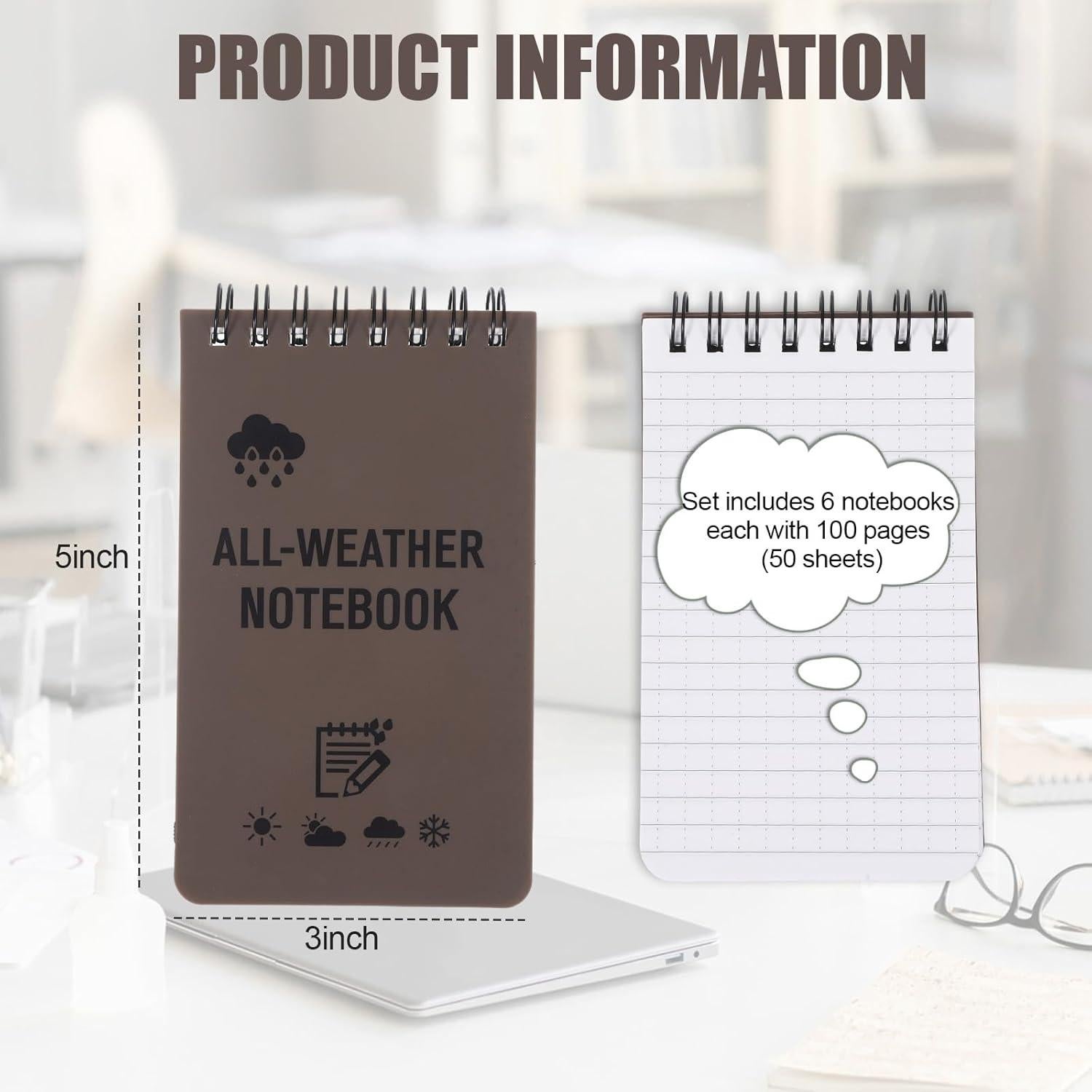 Bloc de Notas Impermeable Qiuruoo 6 Paquetes 7.6x12.7 cm