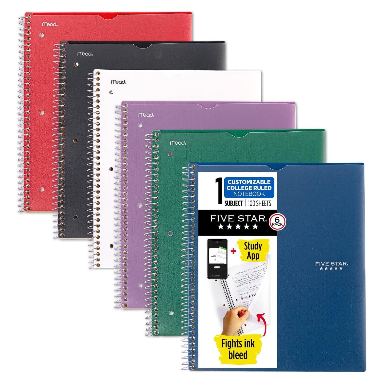 Cuaderno Espiral Five Star 1 Asignatura 100 Hojas Paquete de 6