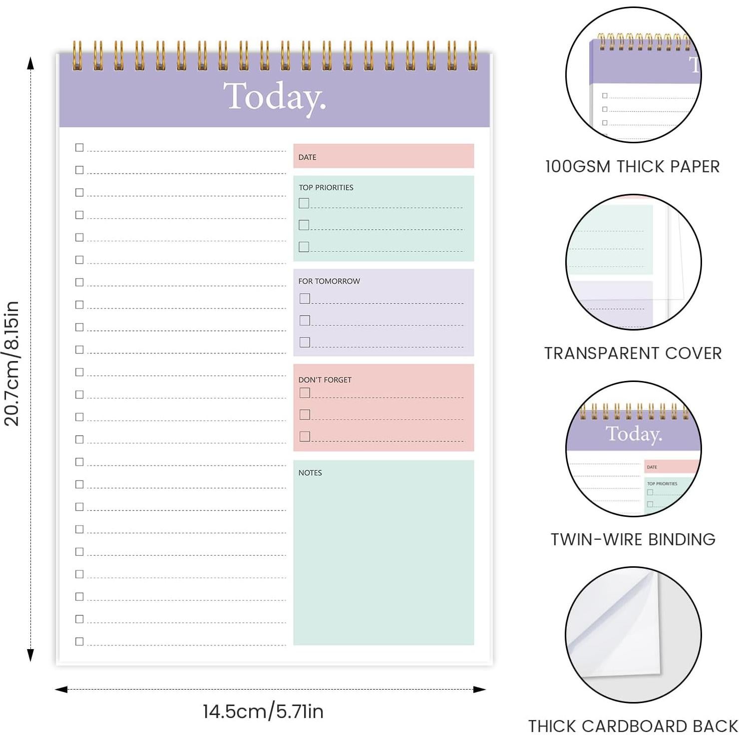 Bloc de Notas KMQOY - Paquete de 2 Espiral 52 Hojas Morado