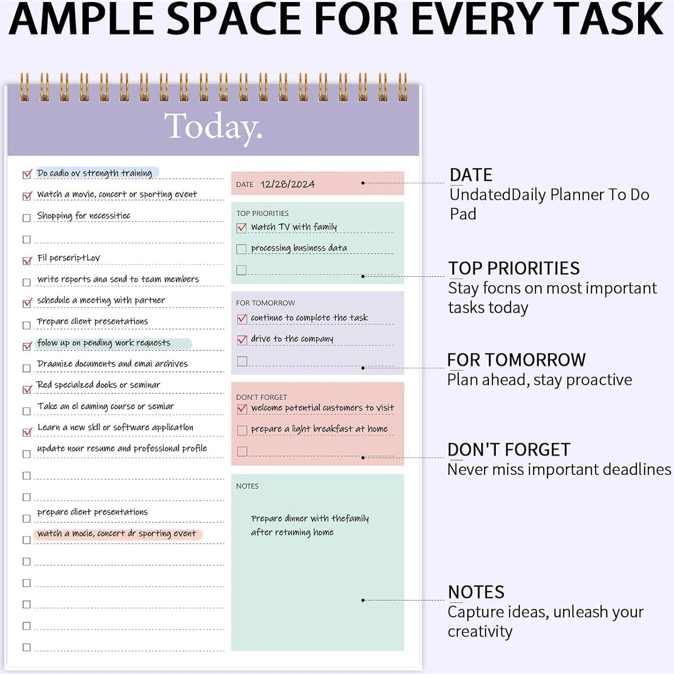 Bloc de Notas KMQOY - Paquete de 2 Espiral 52 Hojas Morado