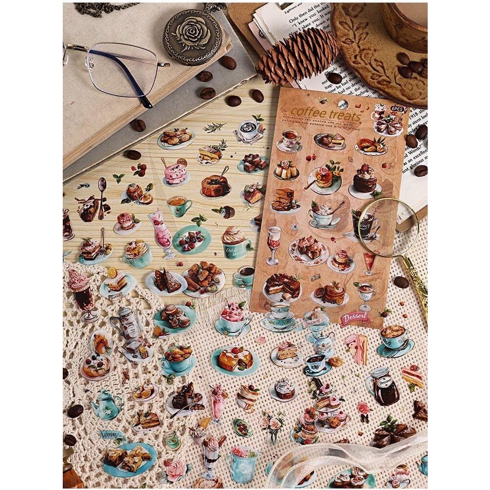 24 Stickers Finos Vintage de Café Yaroelrd Impermeables