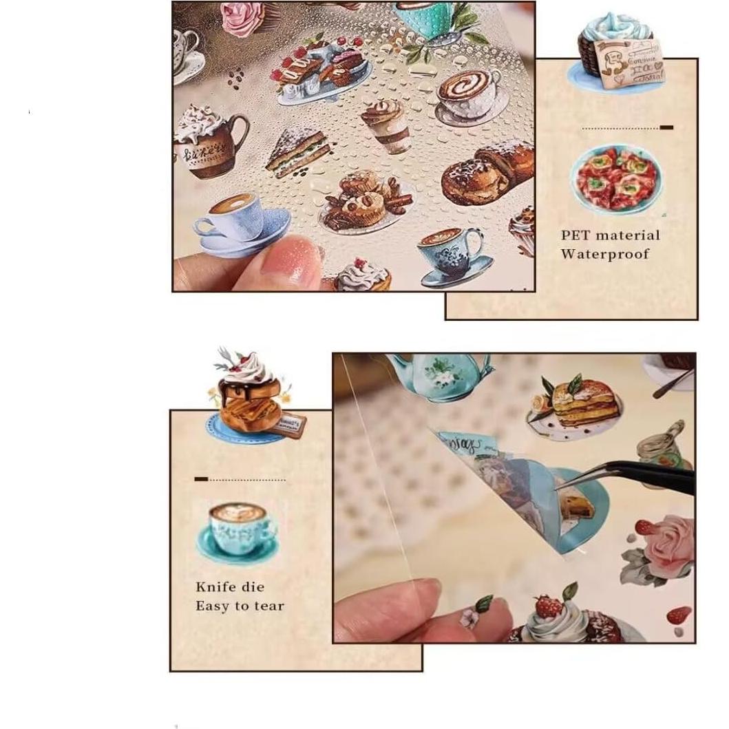 24 Stickers Finos Vintage de Café Yaroelrd Impermeables