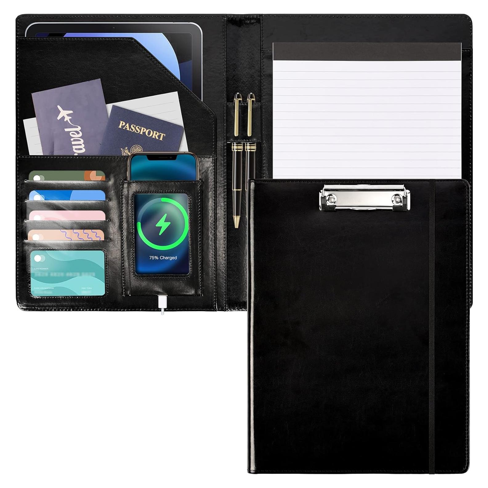 Portafolio de Cuero Ospelelf Negro con Clipboard y Notepad