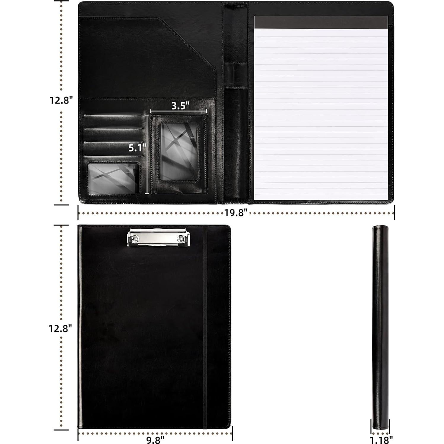 Portafolio de Cuero Ospelelf Negro con Clipboard y Notepad
