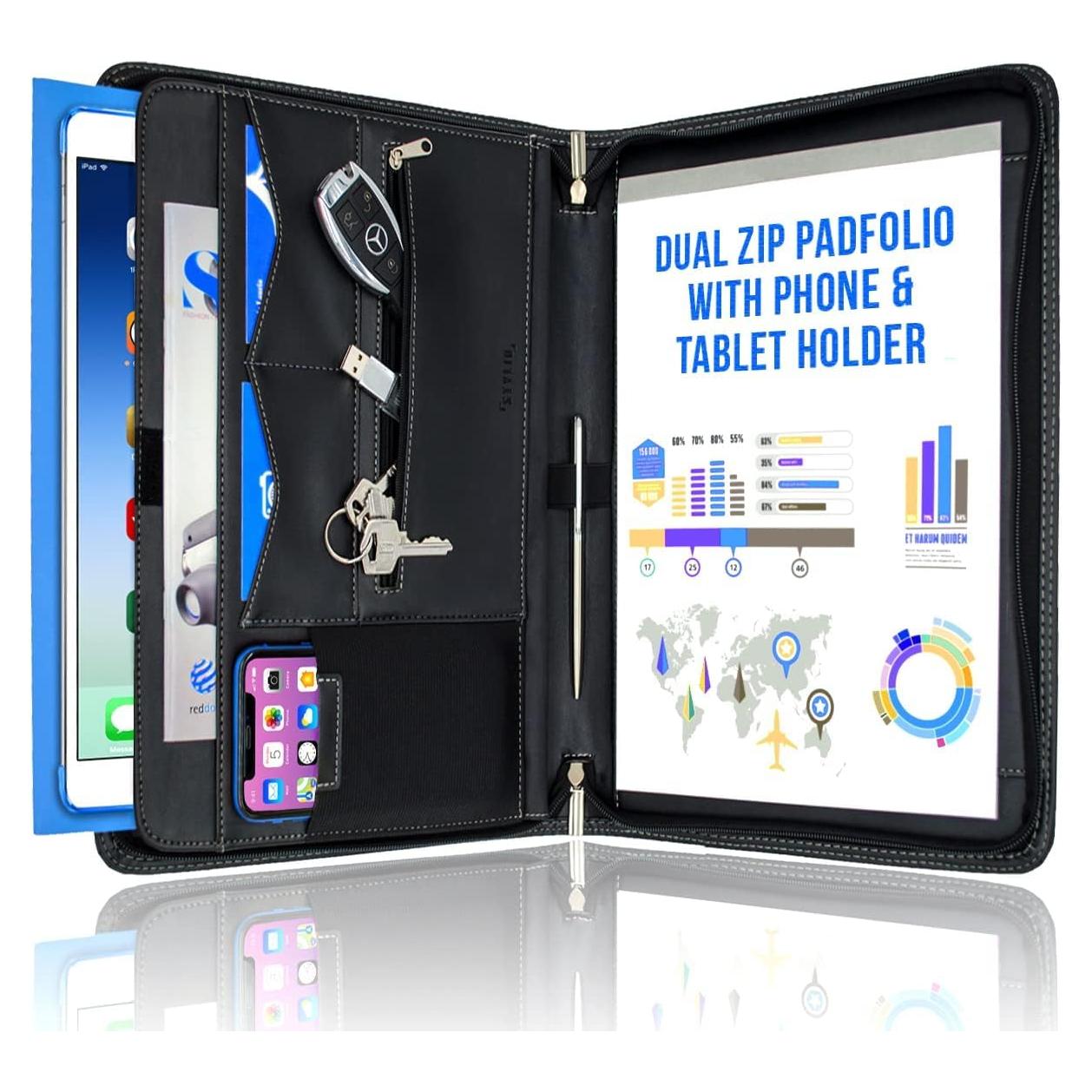 Carpeta con Cremallera Stylio Negra para Documentos y Currículum