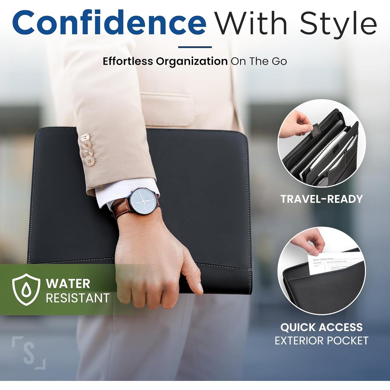 Carpeta con Cremallera Stylio Negra para Documentos y Currículum