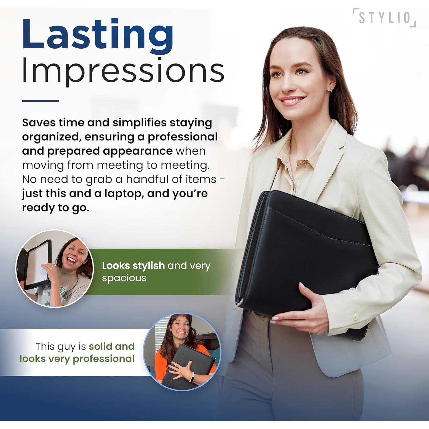 Carpeta con Cremallera Stylio Negra para Documentos y Currículum