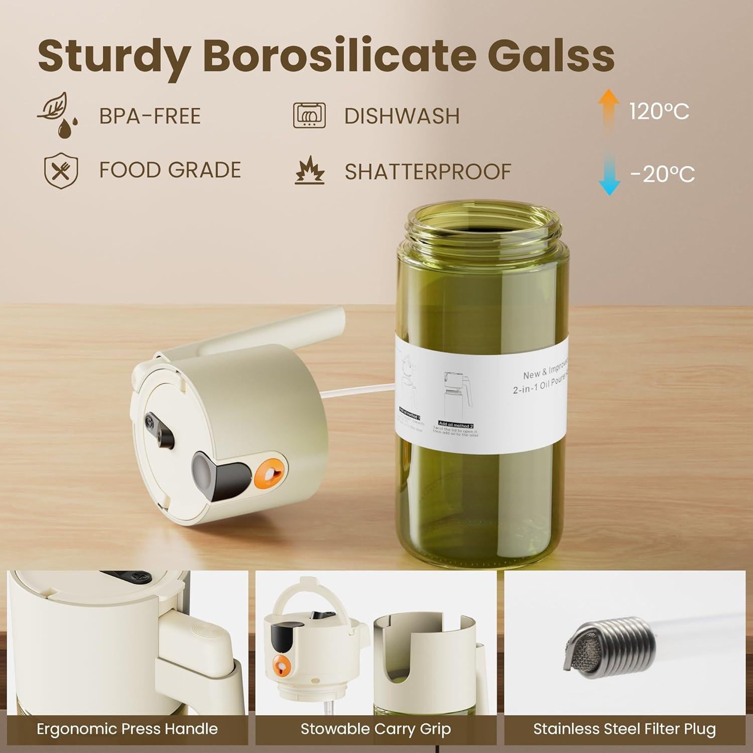 Rociador de Aceite de Vidrio 500ml LAKUMIQI a Prueba de Fugas