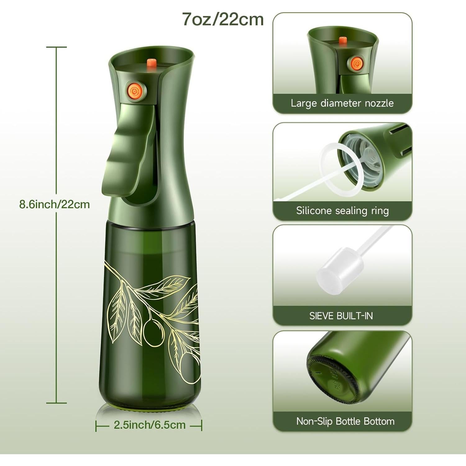 Botella de Vidrio para Aceite de Oliva 200ml HOFORIFE con Spray
