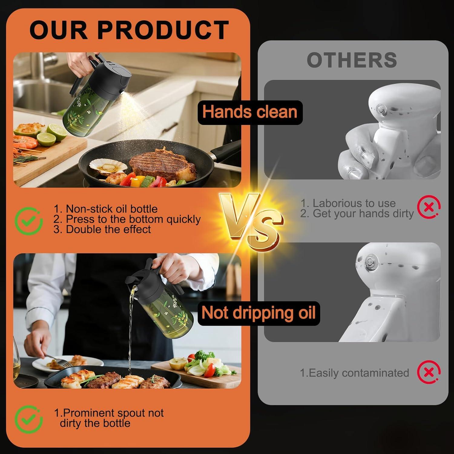 Pulverizador de Aceite COOLMI 470ml Set 2 Botellas Vidrio Negro