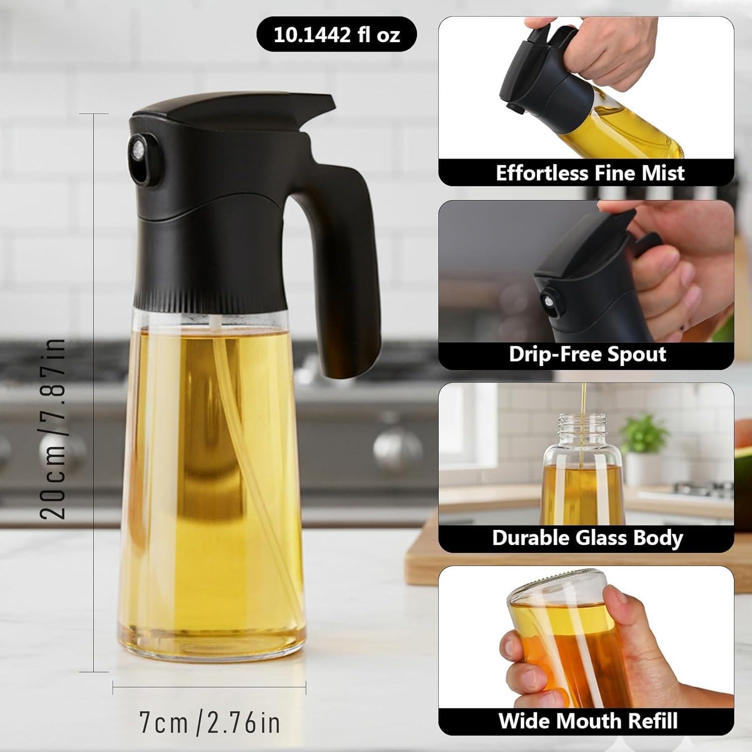 Botella Spray de Aceite de Oliva NYXVAULT 300ml Vidrio Negro