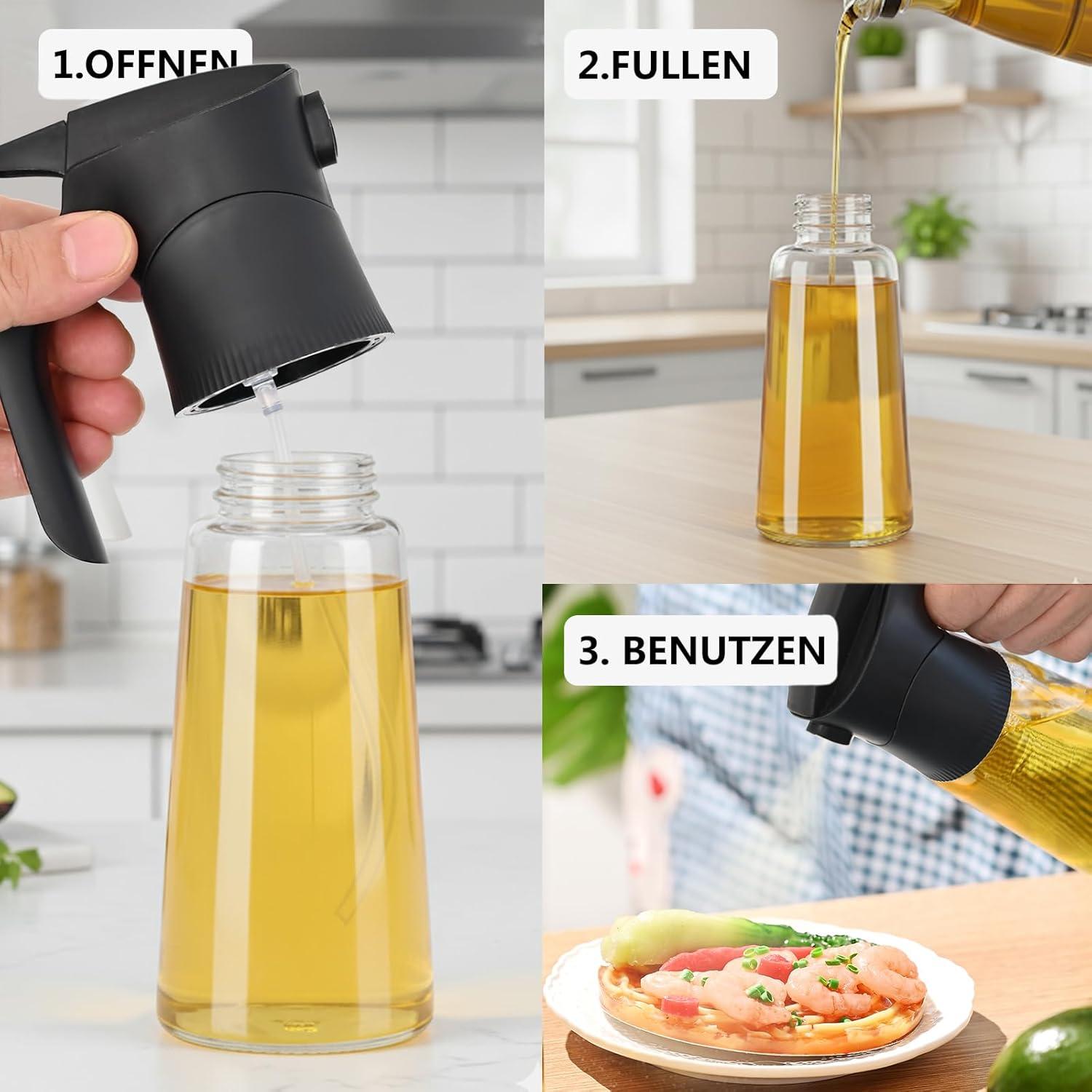 Botella Spray de Aceite de Oliva NYXVAULT 300ml Vidrio Negro