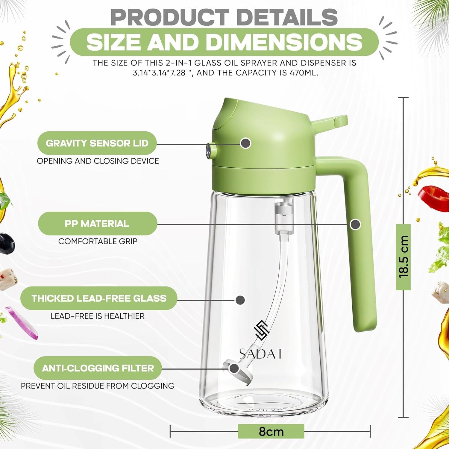 Rociador de Aceite SADAT 470ml Vidrio Grado Alimenticio