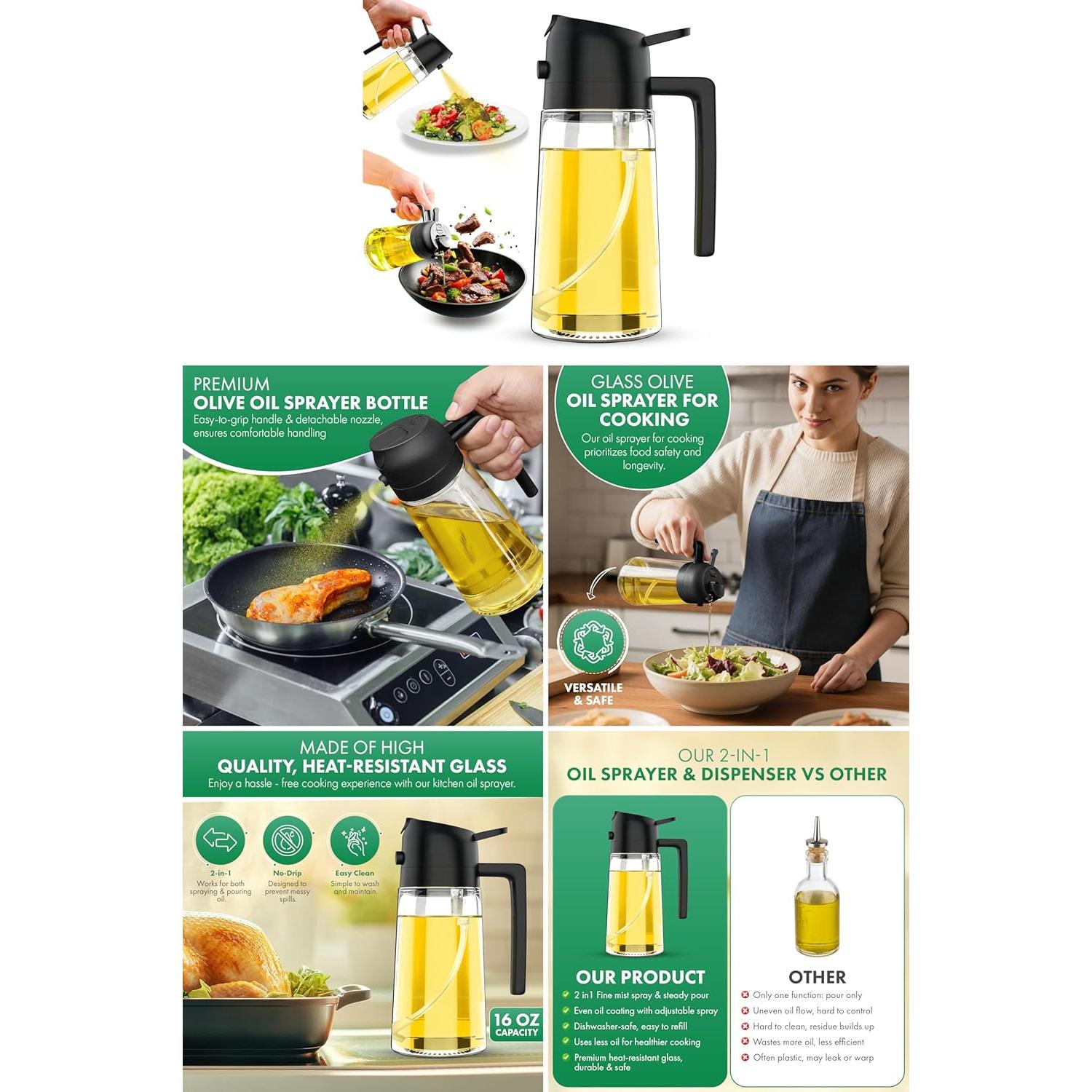 Pulverizador y dispensador de aceite 2 en 1 Genérico 470ml vidrio