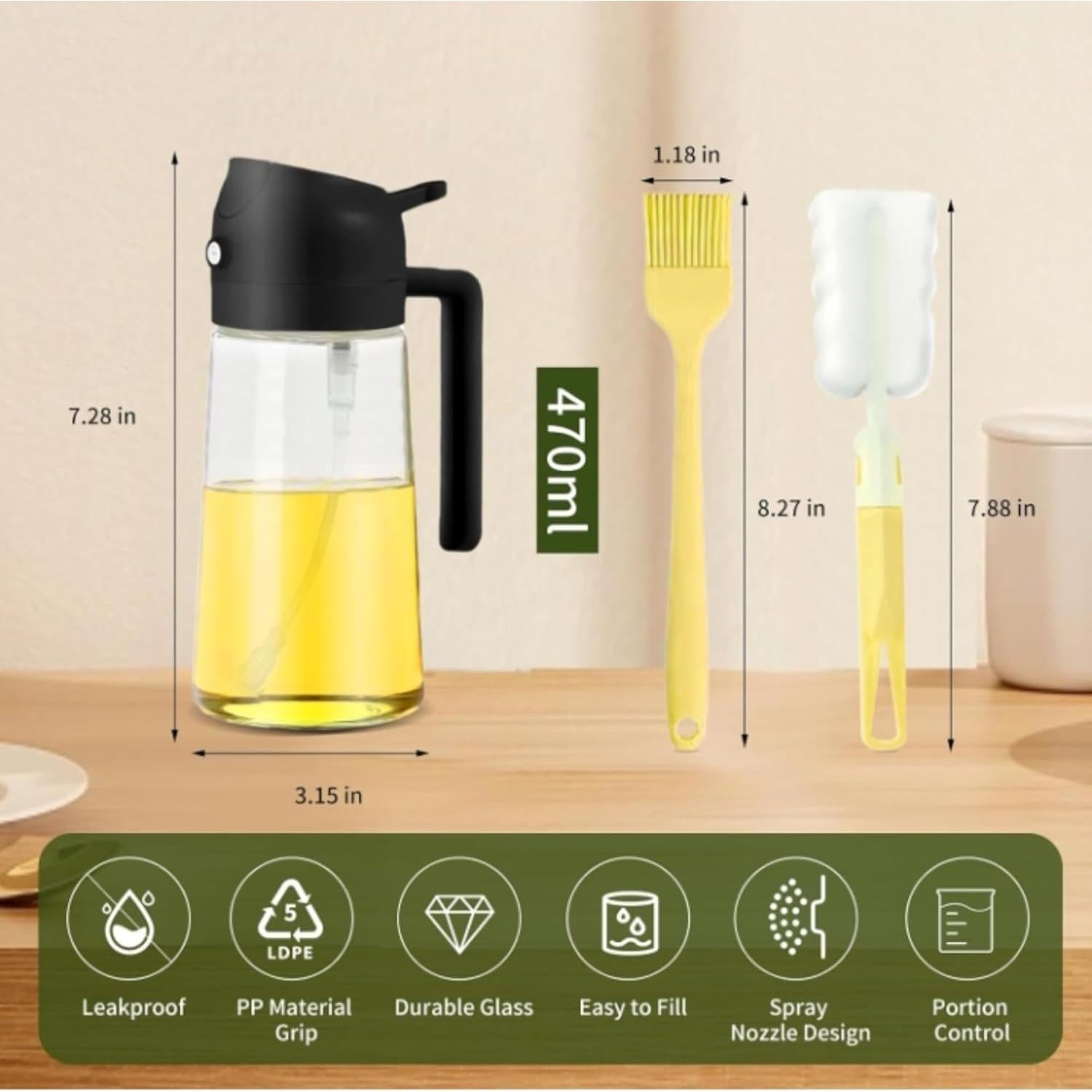 Pulverizador y dispensador de aceite 2 en 1 Genérico 470ml vidrio