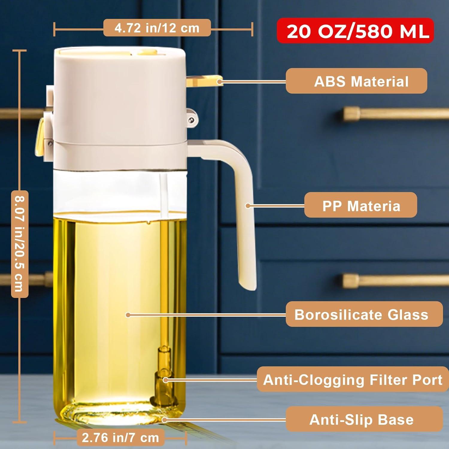 Rociador de Aceite de Oliva MUOOMU 580ml Vidrio Blanco 2 en 1