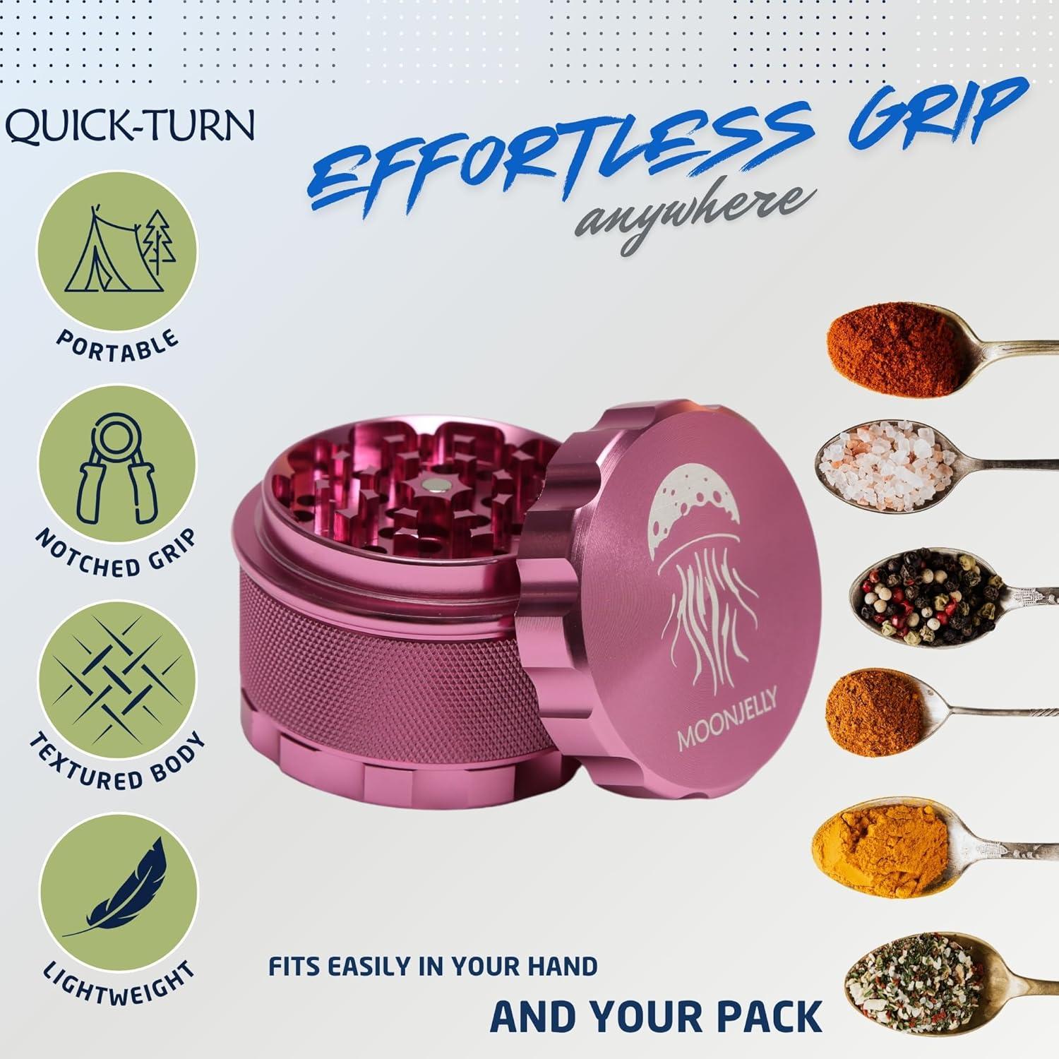 Grinder Manual MOONJELLY 2.5" Aluminio Rosa - Giro Rápido