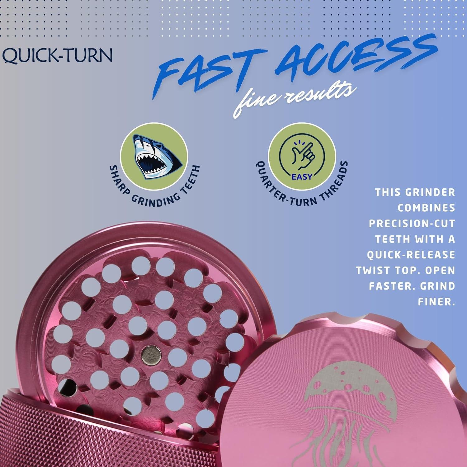 Grinder Manual MOONJELLY 2.5" Aluminio Rosa - Giro Rápido