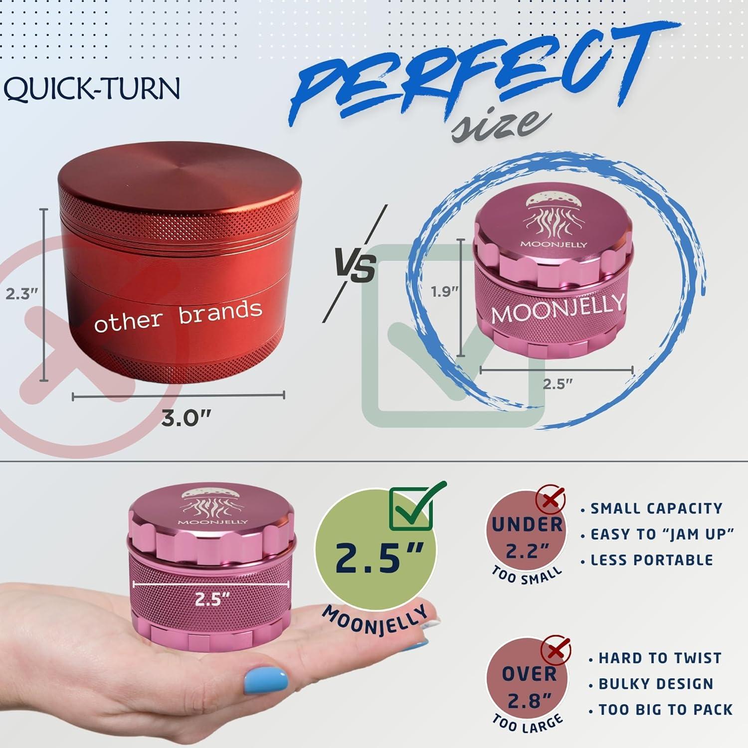 Grinder Manual MOONJELLY 2.5" Aluminio Rosa - Giro Rápido