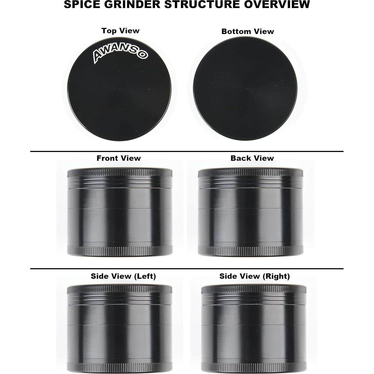 Grinder de Especias Manual Awanso 2" Negro Aleación Zinc