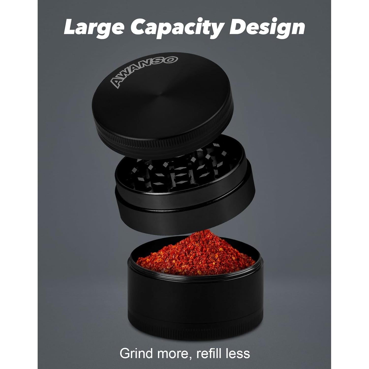 Grinder de Especias Manual Awanso 2" Negro Aleación Zinc