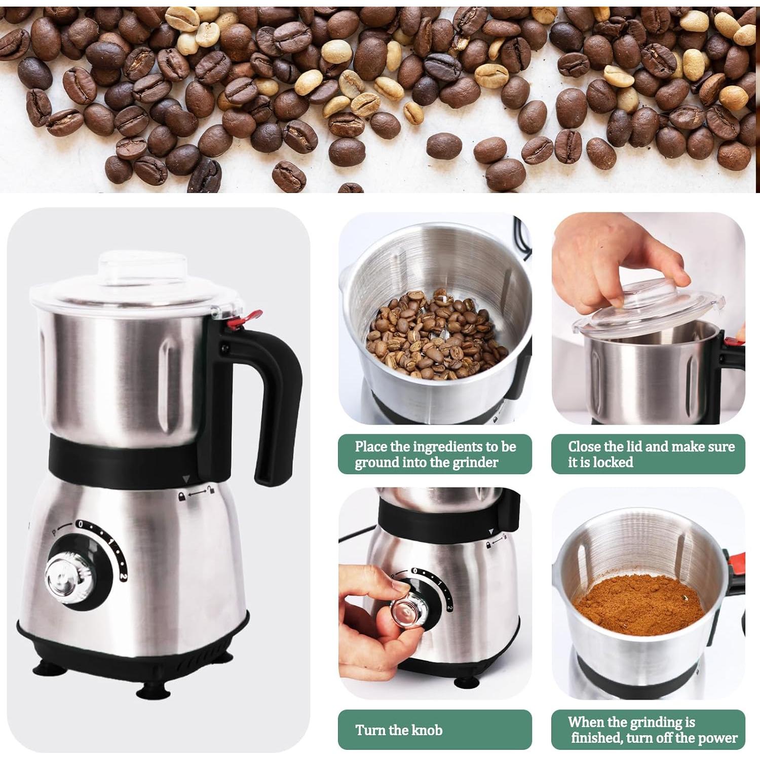 Molino Eléctrico de Granos 500W - Cuchillas Acero Inoxidable