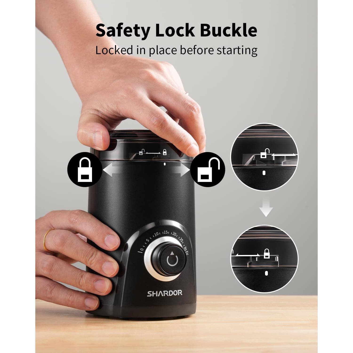 Molino de café eléctrico SHARDOR CG0802, silencioso y ajustable