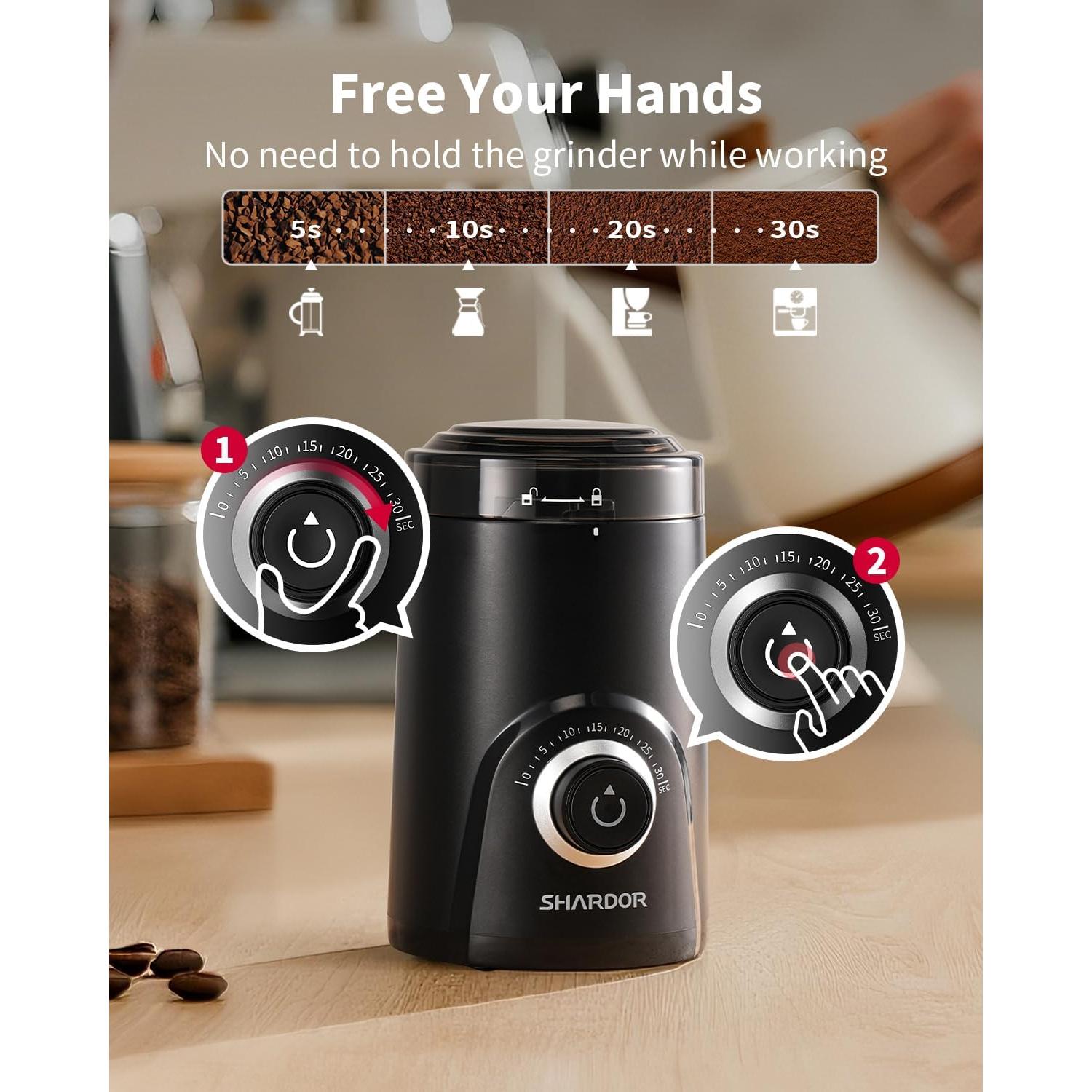 Molino de café eléctrico SHARDOR CG0802, silencioso y ajustable