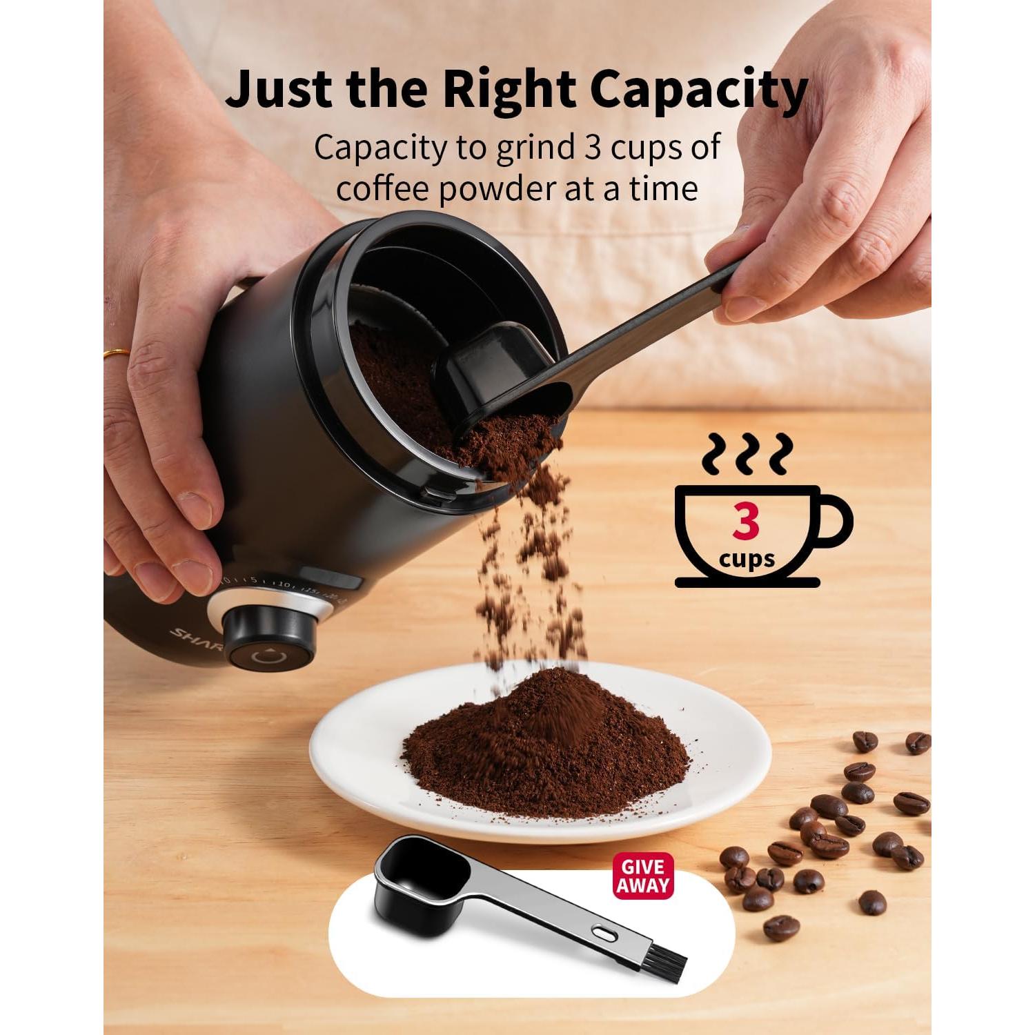 Molino de café eléctrico SHARDOR CG0802, silencioso y ajustable