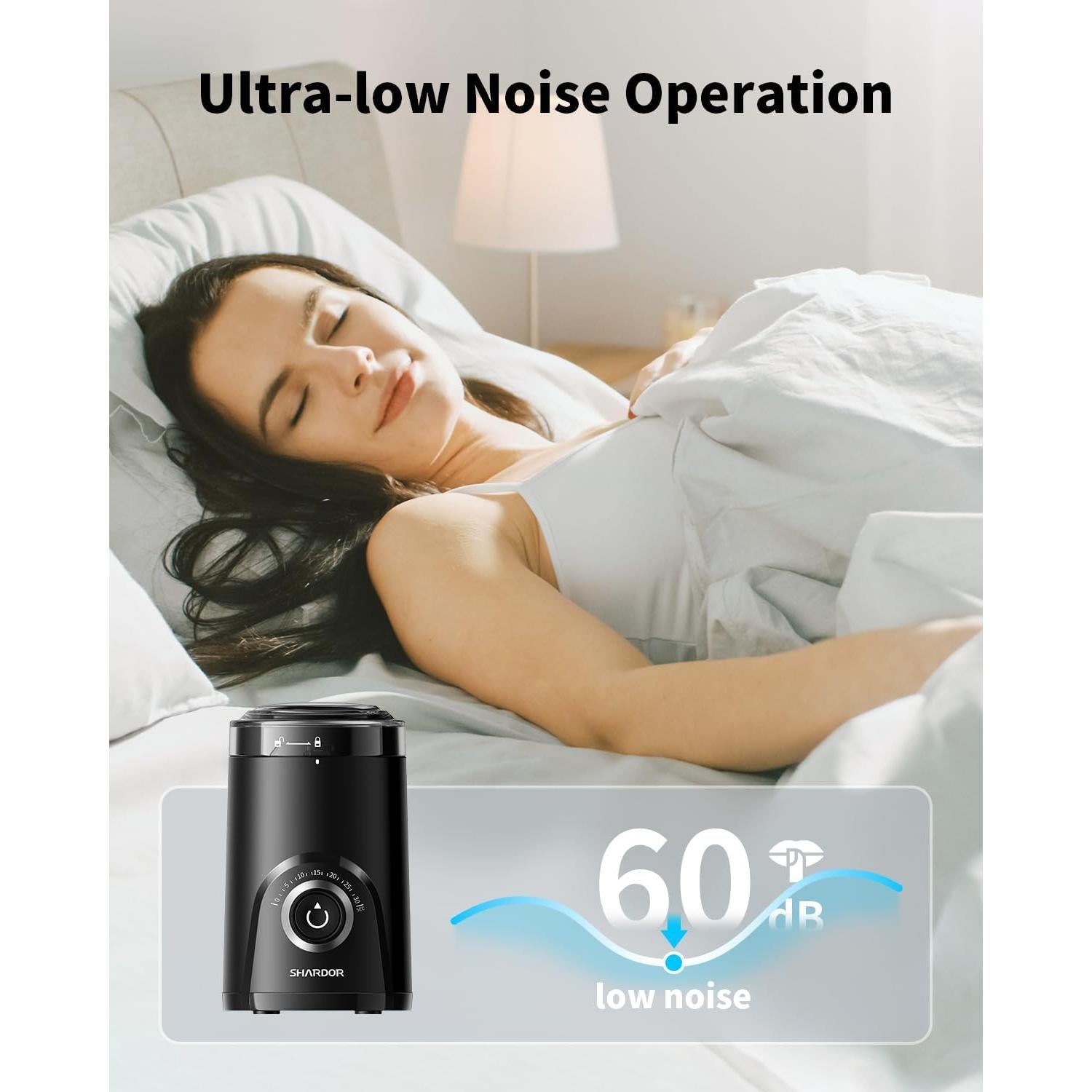 Molino de café eléctrico SHARDOR CG0802, silencioso y ajustable