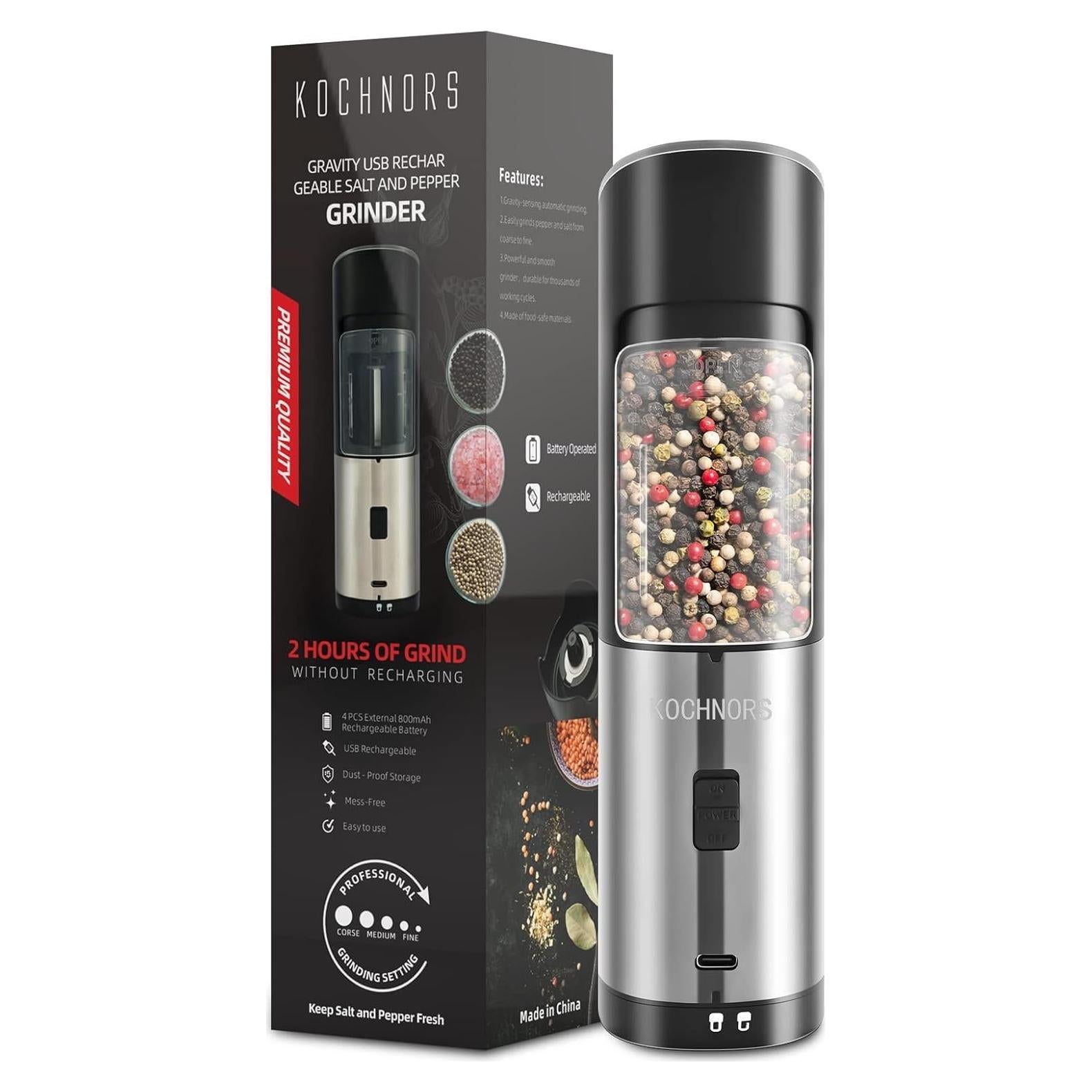 Molino de Pimienta Eléctrico Kochnors con 6 Niveles Ajustables