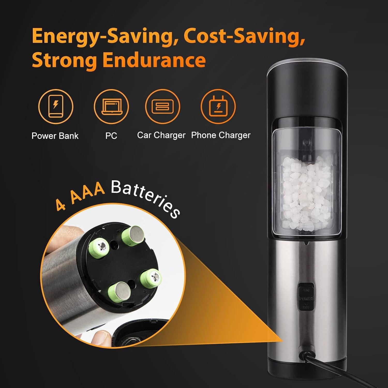 Molino de Pimienta Eléctrico Kochnors con 6 Niveles Ajustables