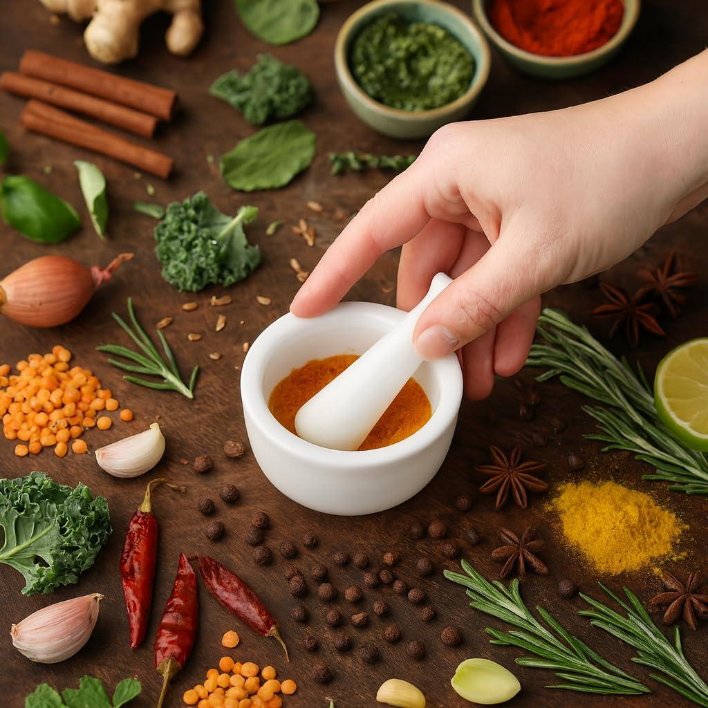 Juego de Mortero y Mano HIC Kitchen Porcelana 6.99 cm