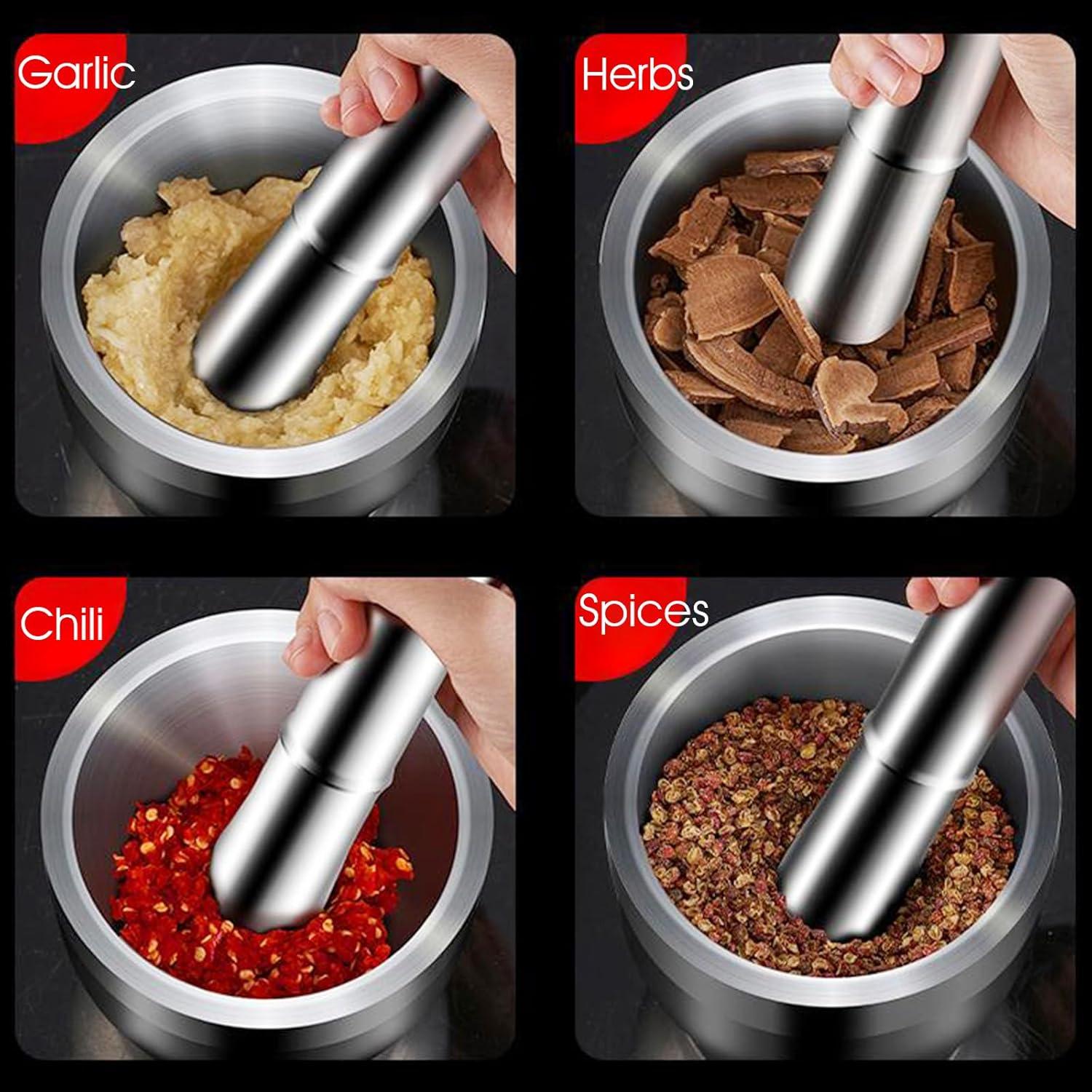 Mortero y Maja de Acero Inoxidable Chemlliy 5" Antideslizante